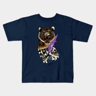 Tiger, Skulls, and flames Kids T-Shirt